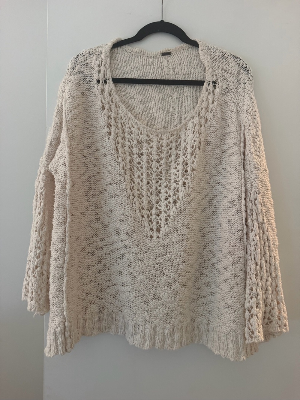 Free People Cream Open-Knit Scoop Neck Sweater